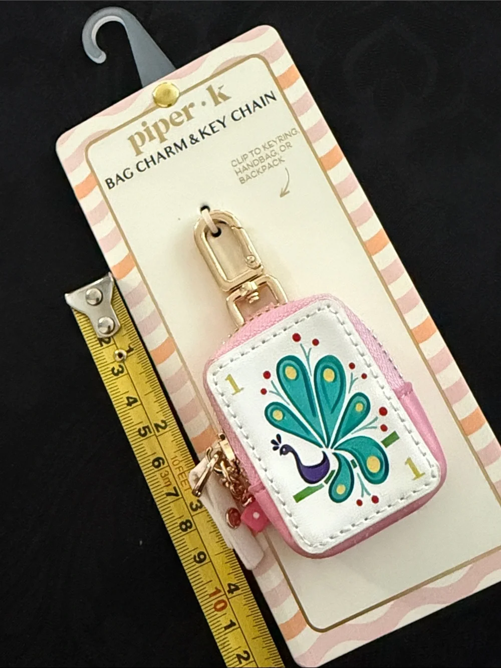 Piper K Mahjong / Peacock Bag Charm and Key Chain featuring zipper pouch
